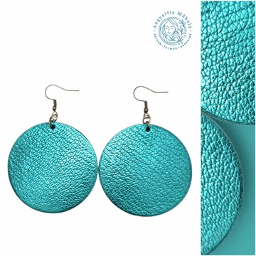 Metálfényes türkiz bőr fülbevaló, minimalista