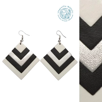 Fekete-fehér négyzet fülbevaló, ezüsttel