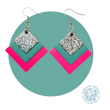 Neon pink, türkiz-sziporkázó ezüst fülbevaló