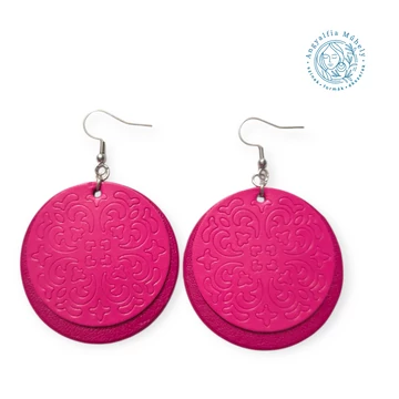 Pink-magenta pajzs bőr fülbevaló