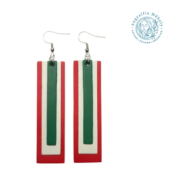Trikolor téglalap bőr fülbevaló