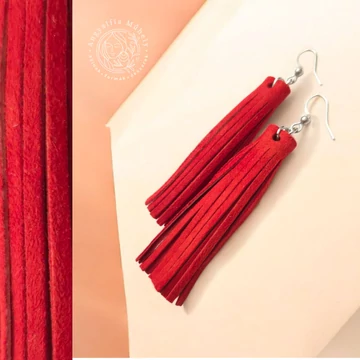 Piros rojtos velúrbőr fülbevaló