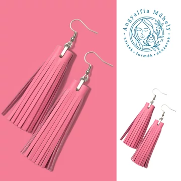 Gyönyörű rózsaszín rojtos bőr fülbevaló