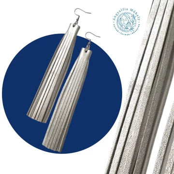 Ezüst hosszú rojtos bőr fülbevaló