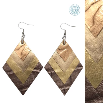Arany-bronz rombusz bőr fülbevaló