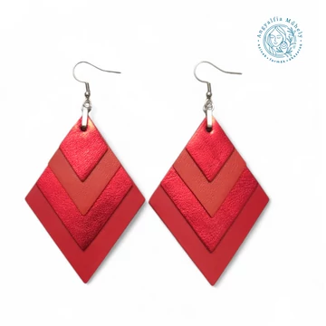 Csodás piros rombusz bőr fülbevaló