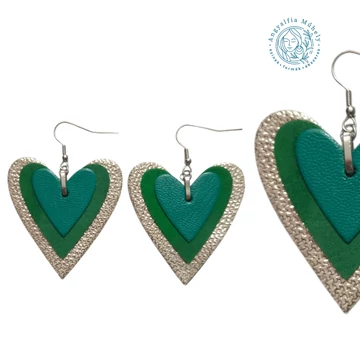 Zöld-bézses nude Kisszívem fülbevaló, ezüsttel