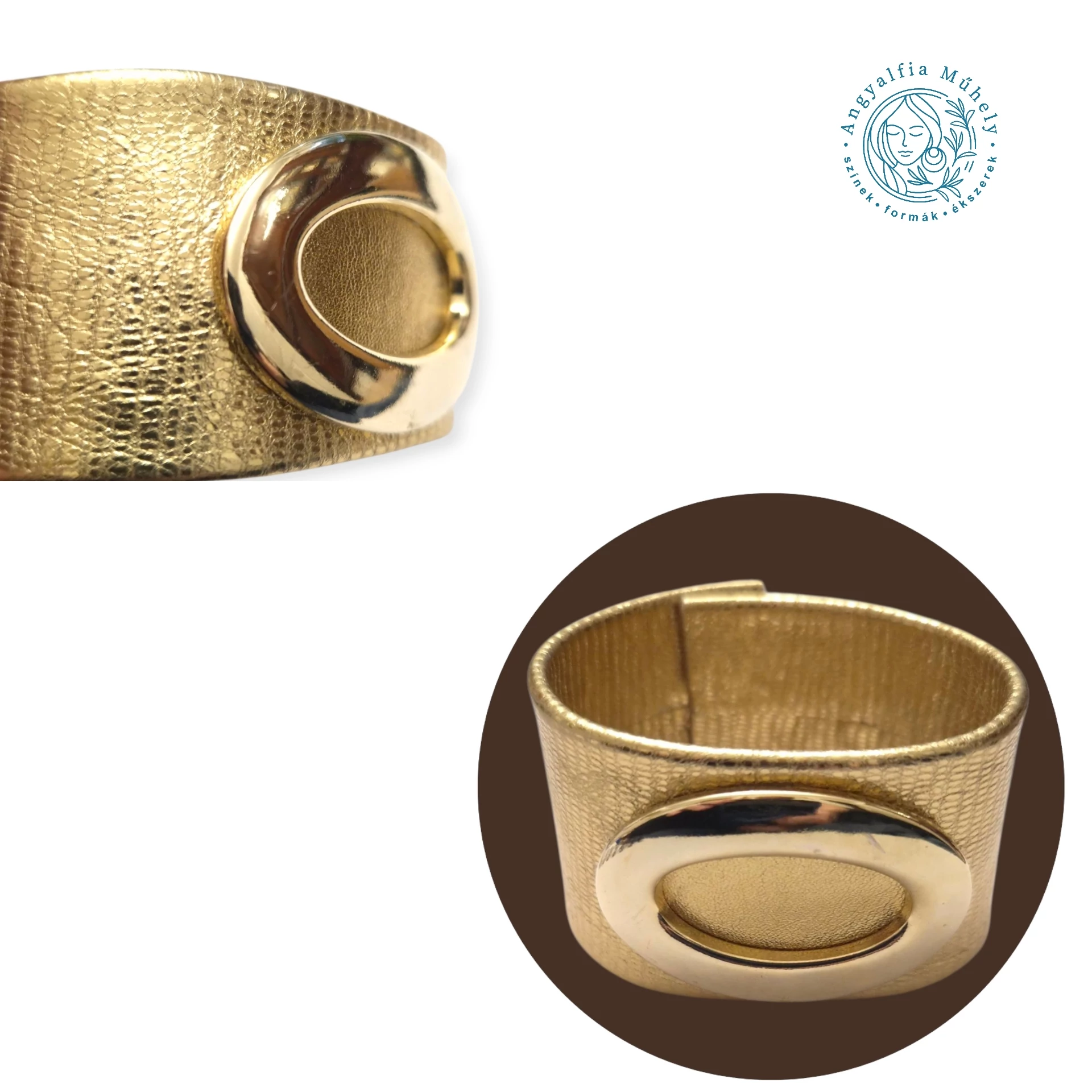 Mintázott arany színű bőr karkötő fémdísszel