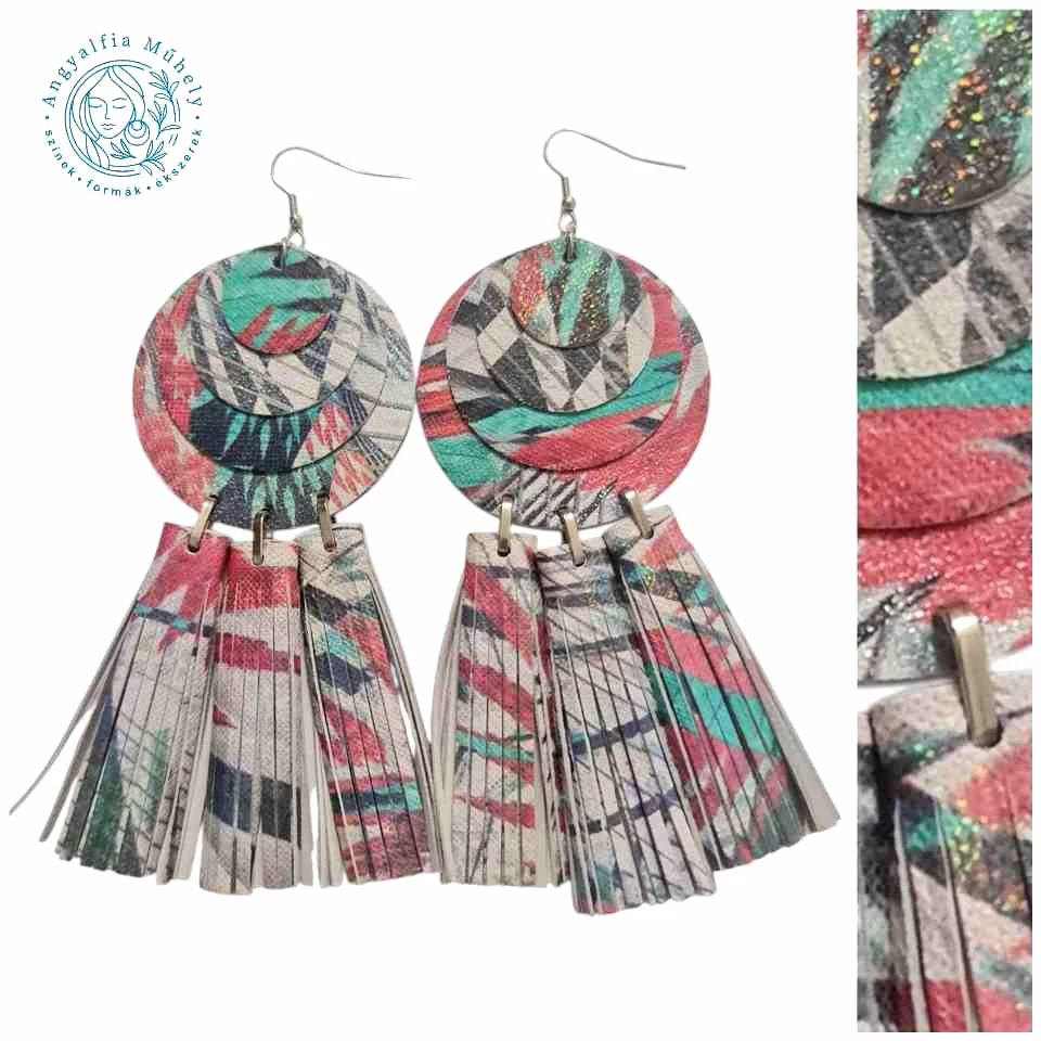 Extravagáns kör-rojtos statement bőr fülbevaló